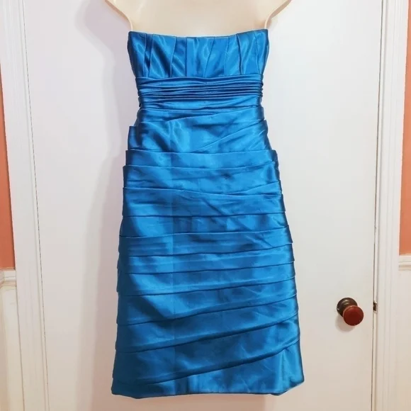 JS Collections Teal Strapless Pleated Cocktail Dress Size 10 - Picture 6 of 12
